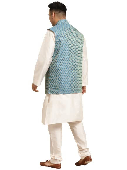 Image of SOJANYA (Since 1958, Men's Silk Blend Grey Kurta Pyjama & Silk Blend Jacket Combo