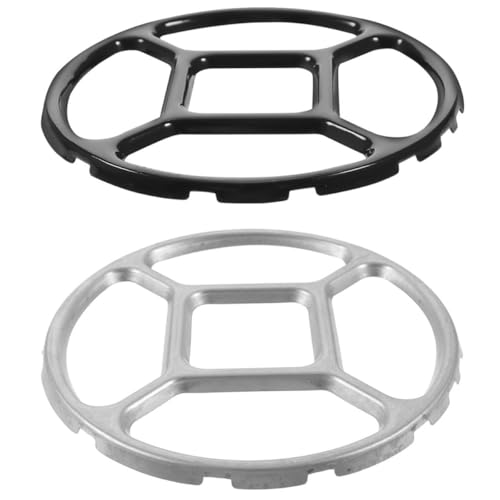 KOMBIUDA Soporte Auxiliar para Ollas Pequeñas y Wok de Cocina de Gas, Anillo Antideslizante Resistente a Altas Temperaturas, Acabado Galvanizado Plateado y Esmalte Negro, Pack de 2 Piezas
