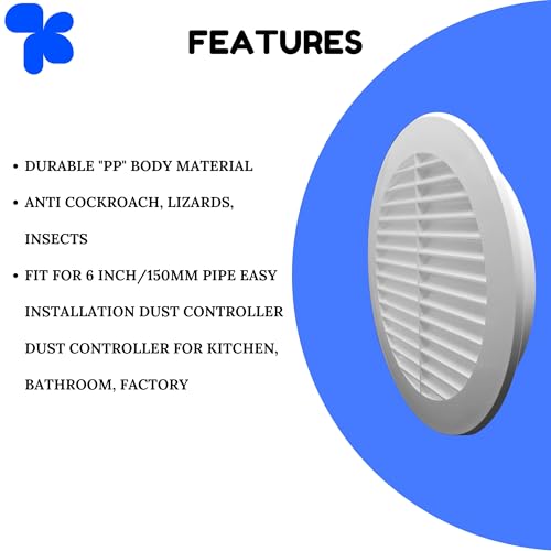 Image of AMPEREUS Wall Exhaust Fan Chimney Vent Pipe Cover And Mosquito Net Dust controller White 6 Inch