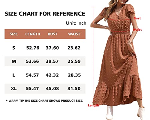 Prettygarden Womens Boho Short Sleeve V Neck Ruffle Tiered Maxi Dress Swiss Dot Smocked Dress Beach Long Dress (X-Large, Orange Red) #TOP5