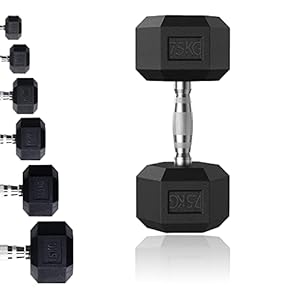 MAXSTRENGTH Hex Dumbbells Set 7.5kg 10kg 15kg Single or Pair Poly Rubber Encased Dumbbells Weights Set Cast Iron Chrome Home or Gym Strength Training Equipment