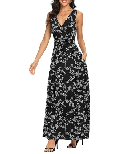 Image of LILBETTER Women Sleeveless Deep V Neck Loose Plain Long Maxi Casual Dress