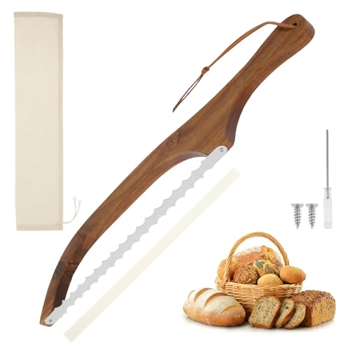 Bread Knife Serrated Bread Bow Cutter Stainless Steel Bread Slicer Professional Bread Knife for Homemade Bread with Wooden Handle Suitable for Cutting All Kinds of Bread, Cakes, Shelled Fruit, Etc