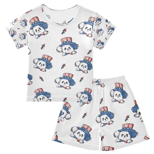 senya Dog Usa Head Summer Pajamas Set Short Cotton Sleepwear 2 Piece