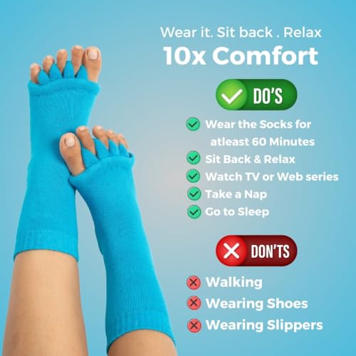 Image of DIRTS Cotton Foot Alignment Socks - 5 Toe Separator for Easing Bunion, Plantar Fasciitis, Hammer Toes, and Pain Relief - Size UK6-9 9(Blue, Large) (Pack of 2)