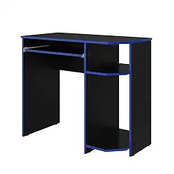 Mesa Gamer para Computador com Porta-Teclado e Prateleiras Office Jogos (PRETO/AZUL)