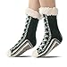 Dsgzkk Thick Fleece Lined Slipper Socks with Funny Sneaker Pattern for Women Nonslip Grippers Thermal Warm Winter Home