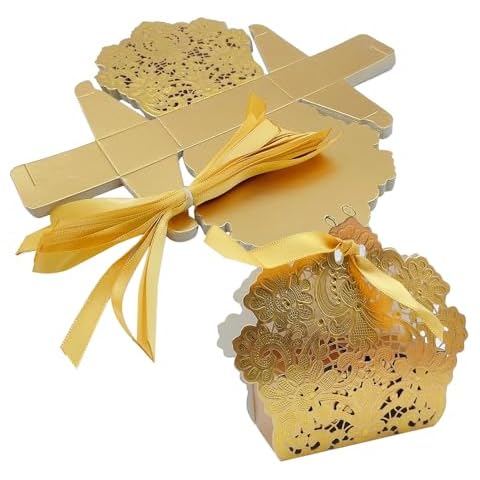 ONEBO 25 Pcs Square Paper Boxes with Ribbon Cover