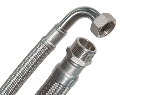 SFX® Panzerschlauch 50cm DN13-1/2 Zoll AG x 1/2 Zoll ÜM (IG) mit 90°Bogen knickfest Edelstahl Umflechtung Flexschlauch Trinkwasser 500mm