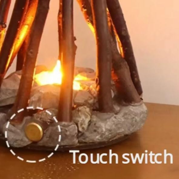 Lampada da Tavolo a Forma di Falò In Legno Chiaro, 3 Modalità, Corpo Realistico a Forma di Ramo D'albero per Camera da Letto, Ufficio e Relax M