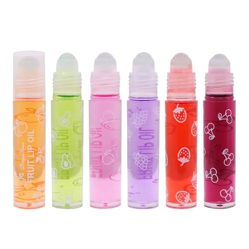 Horuili® Glitzer-Lipgloss Aufrollen, Farblos Lipgloss Durchsichtig, Lip Shiner Roll-On, ruity Moisturizing Lip Oil Sheer Glossy Liquid Lipstick für langanhaltend Pflegende Lippen (6 Stück)