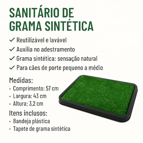 Sanitário Pet com Grama Sintética Lavável 57x43cm Para Cães de Porte Pequeno e Médio