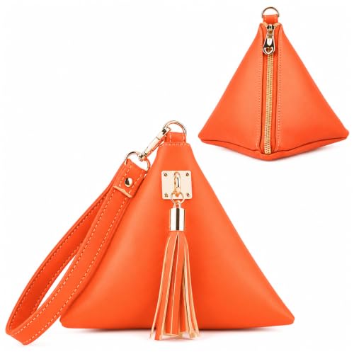 Image of Women Synthetic Leather Clutch Wallet Triangle Wristlet Purse with Wrist Strap