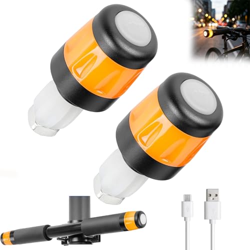 LED Indicator E Scooter Retrofit Set, Quick-installation LED Bike Handlebar Lamp, High Brightness Rechargeable Waterproof Safety Indicators with Two Lighting Modes (1Pair-Black & Orange)