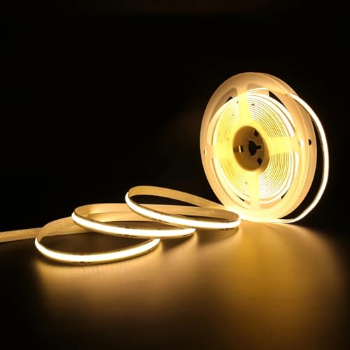 Auting COB LED Streifen 5M,24V led streifen warmweiss 3000K,320 LEDs/m CRI90 COB LED Strips für Zuhause Küche,Innen Aussenbereich, Treppe, Spiegel, dekorative Beleuchtung(Netzadapter nicht enthalten