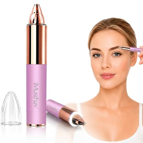 iMusthav Eyebrow Trimmer for Women, Precise & Painless Eyebrow Razor with LED Light, Electric Facial Hair Remover for Flawless Brows, Lip & Face, Battery Operated, Travel-Friendly, Gold-Plated Design