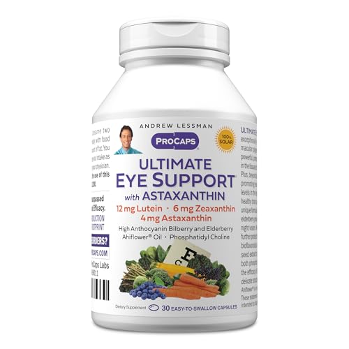 Andrew Lessman Ultimate Eye Support with Astaxanthin 30 Softgels - 12mg Lutein 6mg Zeaxanthin 4mg Astaxanthin Bilberry. Key Nutrients to Support Eye Health Promote Healthy Vision. No Additives