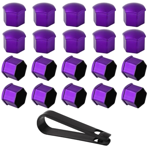 Image of Blueshyhall 19mm Wheel Lug Nut Cover Bolt Caps Anti-Rust Car Tire Nut Cover with Removal Tool (Pack of 20) - Chrome Purple