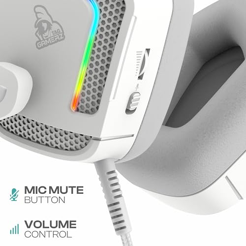 Image of TAG Gamerz Victor RGB White Over-Ear Gaming Headphone Headset | Soft Ear Cups | 50mm Driver| 3.5mm Audio | 7 Color Breathing RGB with USB | 2m Braided Cable | Adjustable Mic for Calling | Mute Button