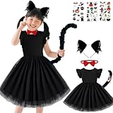[Goreson] 猫 コスプレ 黒猫 コスプレ 子供 ハロウィン 仮装 女の子 キッズ7点セット 子ども 可愛い 着脱簡単 120cm ブラック