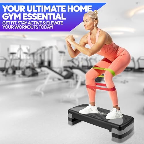 TechFit Aerobic Stepper, höhenverstellbar in 3 Stufen (10/15/20 cm), rutschfeste Oberfläche, Maße: 78 x 29 cm, belastbar bis 120 kg, ideal für Fitness, Cardio und Heimtraining