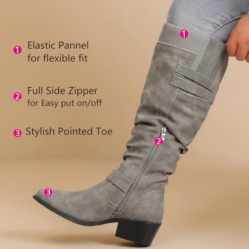 Luoika Women's Extra Wide Calf Knee High Boots, Wide Width Plus Size Knee-High Boots Low Stacked Heel Winter Fall Tall Boots.4