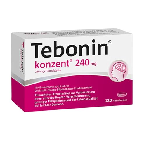 Tebonin konzent 240 mg | 120 Tabletten | stärkt Gedächtnis & Konzentration | fördert die Durchblutung | bei Vergesslichkeit im Alter | pflanzliches Arzneimittel mit Gingko Biloba Extrakt