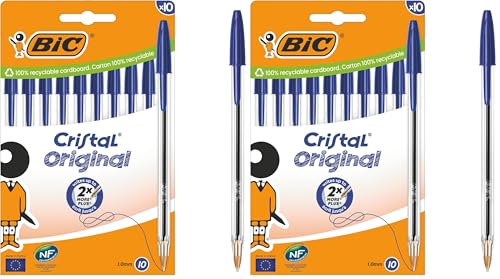 Image of BIC Cristal Original Ballpoint Pens Medium Tip (1 mm) – Blue, Box of 10 (Pack of 2)