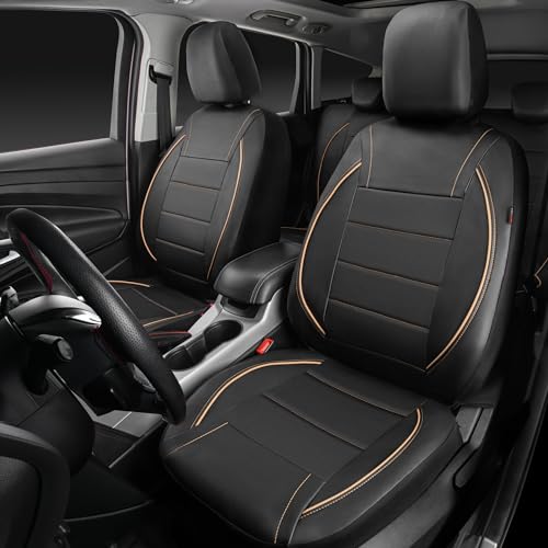Image of CAR PASS Universal FIT Piping Leather Car Seat Cover, for suvs,Van,Trucks,Airbag Compatible,Inside Zipper Design and Reserved Opening Holes (Full Set, Black and Beige)