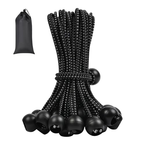 Adiwo Tensores Elásticos, 50PCS Tensores Elasticos con Bola, 15CM Tensores Elásticos para Lonas, Cuerda de Fijación Bungee Cords para Cortinas, Pabellones,Tiendas de Campaña, Banner, Trampolín-Negro