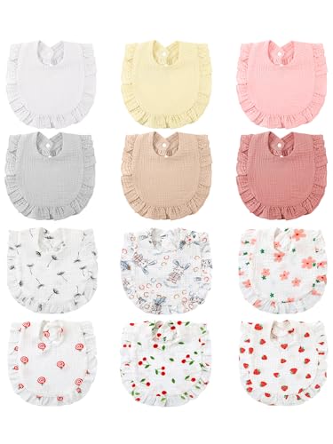 Image of Geyoga 12 Pack Muslin Baby Bibs Adjustable Bandana Drool Bib for Unisex Cotton for Infants Boys Girls Teething