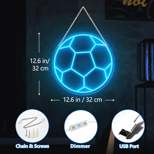 Image of Soccer Neon Sign, Dimmable LED Neon Signs for Wall Decor, Football LED Neon Light, Powered by USB Neon Sign, Sports Neon Signs for Room Bedroom Decor Kids Holiday Gifts