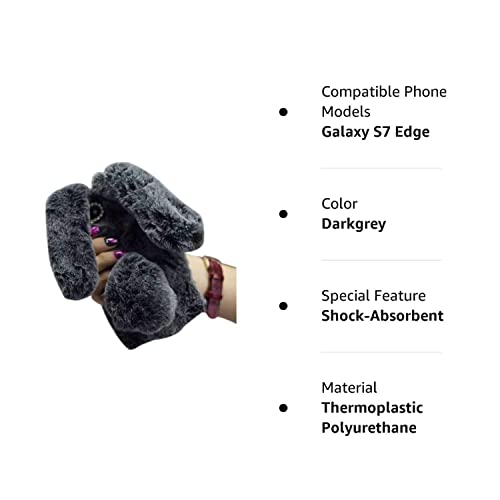 Jesiya Compatible With Samsung Galaxy S7 Edge Fur Case Luxury Cute Bunny Furry Cover, Anti-Scratch, Non-Slip, Fashionable, Squishy, Stuffed Animal With Ears Pompom, And Rabbit Fur For Girly Women #TOP7