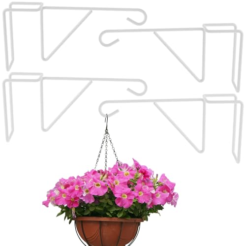 4 Pack Vinyl Fence Plant Hangers, Heavy Duty Over-Fence Plant Hangers Outdoor, Durable White Fence Hooks for Hanging Plants, Bird Feeders, Lights, Hanging Baskets, Pool Tools
