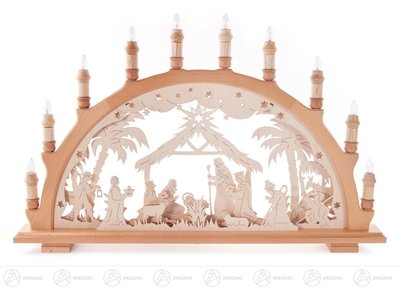 Voûte de Noël de la Nativité grand modèle en bois sculpté montagnard éclairage électrique