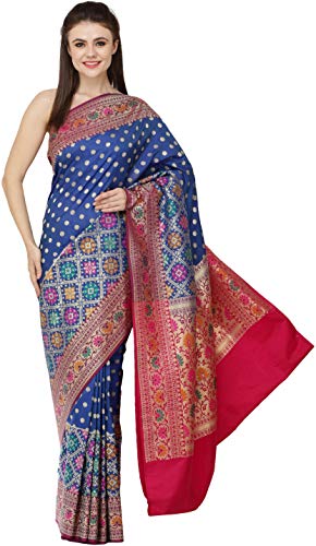 Sari Banarasi traditionnel brodé avec motifs jacquard et bordure florale pour mariage