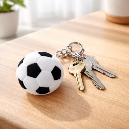 Didiseaon 2 Pcs Soccer Keychain-Plush Soccer Ball Keychain Backpack Accessories, Fluffy Stuffed Football Key Ring Party Favors Presents for Sports Fans - Black White - Thumbnail 4