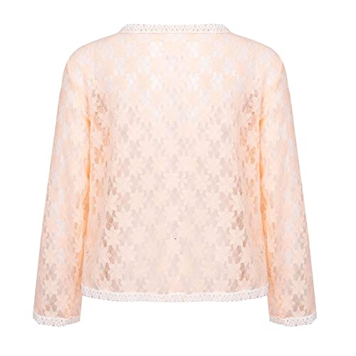 Kids Girls Loghtweight Lace Hollow Shrug CardiganTop Flower Girls Wedding Party Long Sleeve Dress Cover Up2