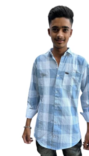 Image of Men's White Checked Full Sleeve Slim Fit Formal Shirt, 100% Cotton