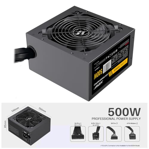 Black ATX 500W PSU, alimentatore di commutazione, PC desktop computer, ventola 120mm, 4+4-pin 12V, 6x SATA - Alimentatore - Immagine 2