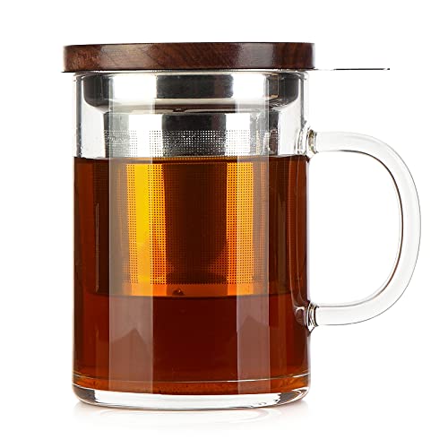 Reviews de Tazas de té que Puedes Comprar On-line. 47 COMI - Taza de té con infusor de nogal tapa y asa, tazas de té de vidrio con boca ancha de gran capacidad, taza de infusor de té de acero inoxidable para remojo de té de hojas...