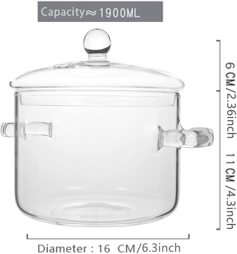 Miniatura 2 de Cacerola de vidrio con tapa, resistente al calor, olla y sartén con tapa para fideos de pasta, sopa, leche, alimentos para bebés (64 oz64.2 fl oz)
