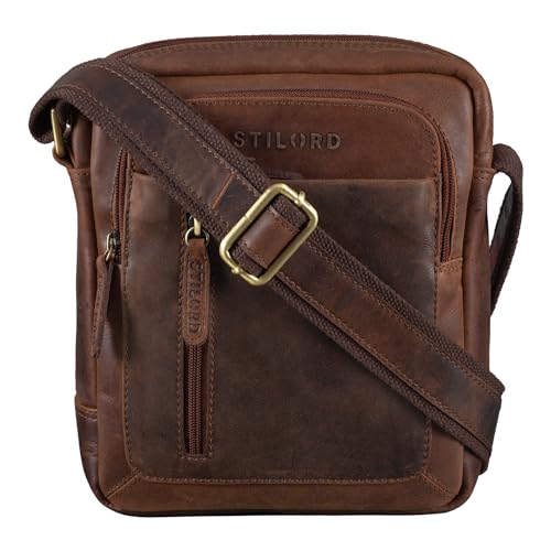 STILORD 'Jaime' Bolso de Cuero para Hombre Viajes y Uso Diario   Pequeño Bolso Mensajero Vintage para iPad de 9,7 Pulgadas   Moderno Bolso de Hombro, Color:Kansas   marrón