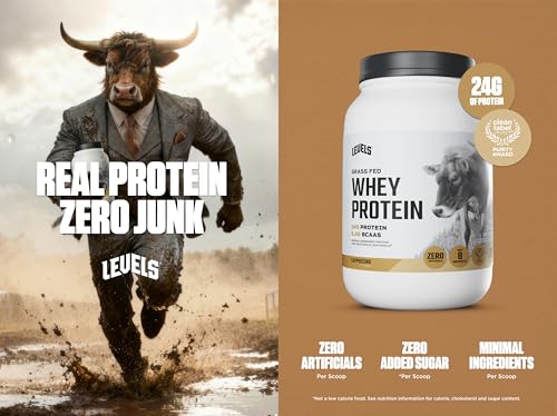 Image of Levels Grass Fed Whey Protein Powder, No Artificials, 24G of Protein, Cappuccino, 2LB