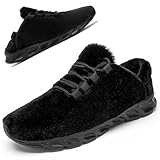 Damyuan Mens House Slippers Winter Indoor/Outdoor Warm Soft Fuzzy Comfy Fuzzy Anti-Skid Slip on Walking Shoes Fluffy Loafer Slippers, Black,11