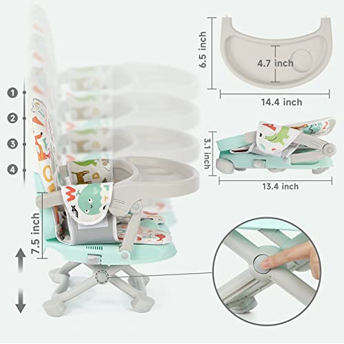 YOLEO Baby High Chair Booster Seat for Dining Table, Foldable High Chairs with Adjustable Heights, Travel Booster Seat with Removable Tray