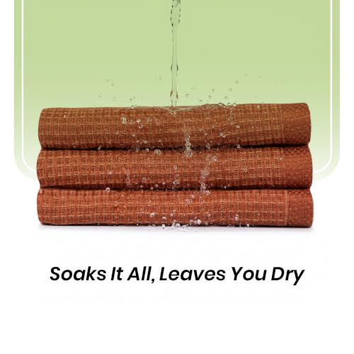 Image of Mush Bamboo Dual Texture Waffle Terry Hand Towel Set of 2 | Ultra Soft, Highly Absorbent, Quick Dry | Hand Towels for Bathroom, Gym & Travel (40x60 cm, 450 GSM) Burnt Orange