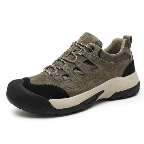 Men's Genuine Leather Outdoor Walking Shoes Casual Breathable Thick Bottom Non-Slip Comfortable Lightweight Off-Road Shoes Suitable for Mountaineering Hiking Work