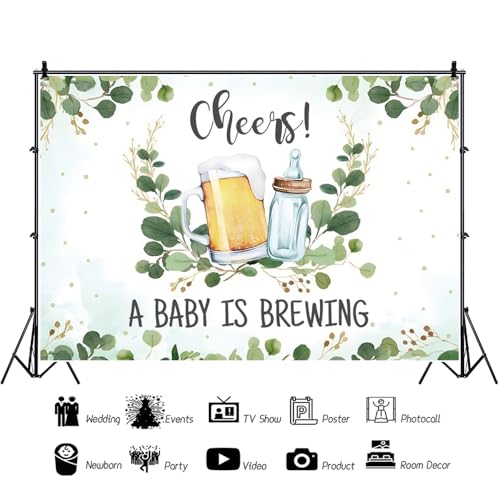 Leowefowa 10x8ft Vinyl A Baby is Brewing Baby Shower Backdrop Feeding Bottle and Beer Baby Shower Photography Background 1st Birthday Party Decoration 1st Bday Banner Photo Booth Props by Leowefowa - Image 3