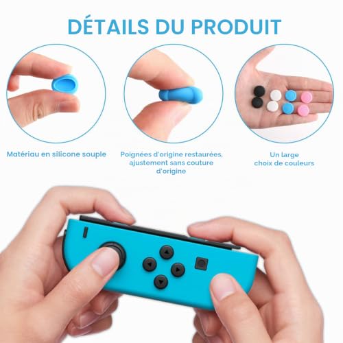 Capuchon de Rechange pour Manette Switch Joycon, Protege Thumbsticks pour Switch/Lite Accessoires de Protection en Silicone Joystick 3D Grips Caps (D:2PCS Quatre Couleurs) – vue 6